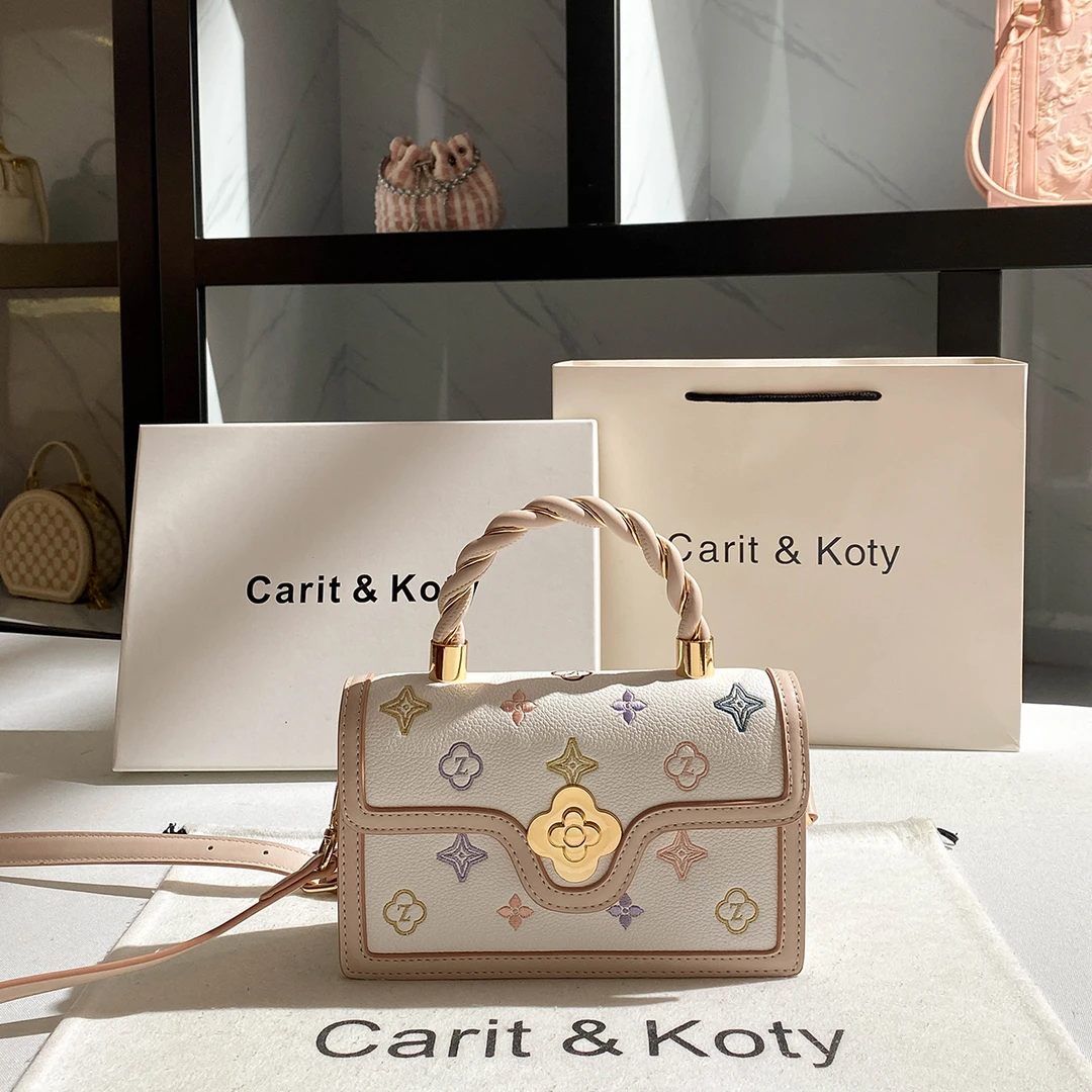 CARIT KOTY刺绣斜挎小方包包女2025新款潮高颜值百搭通勤手提小包