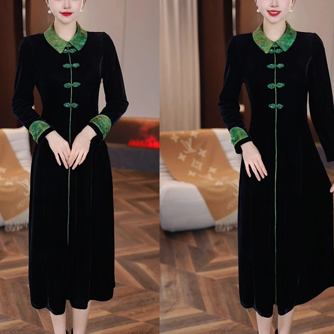 【重工】日常新中式春季连衣裙2025年显瘦气质丝绒轻奢时尚连衣裙