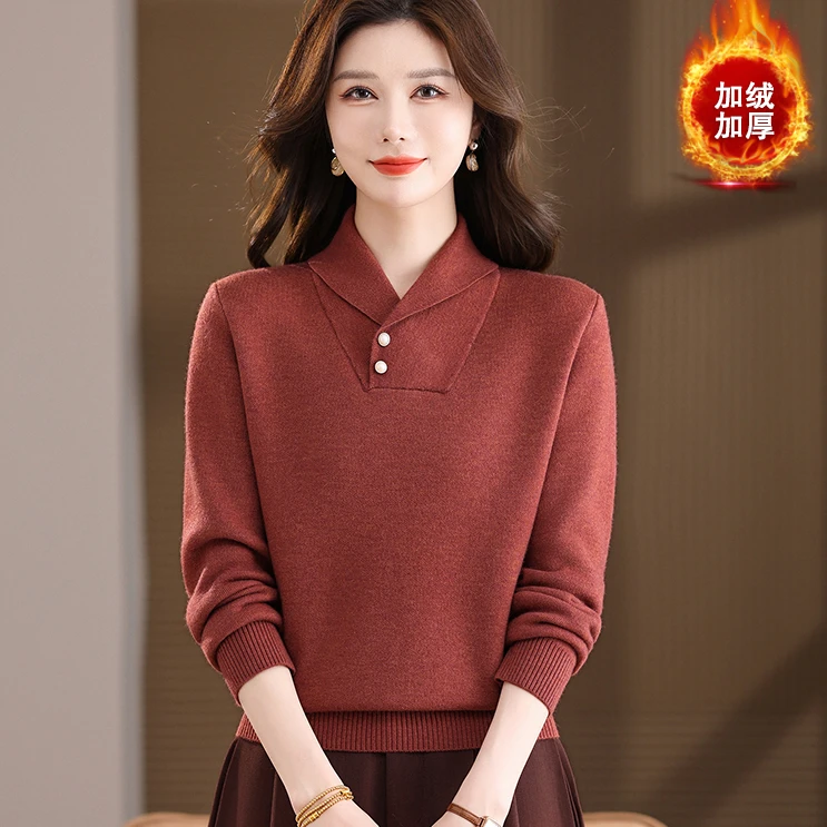 【一体绒】冬季羊毛加绒加厚毛衣女长袖针织衫宽松内搭打底衫