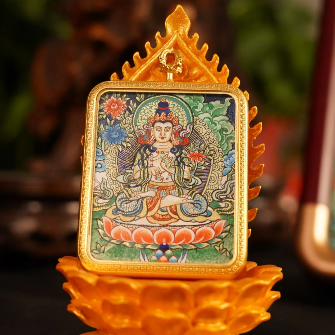 【热贡彩唐】纯手绘随身唐卡吊坠 | 4X5cm画芯 | 大势至