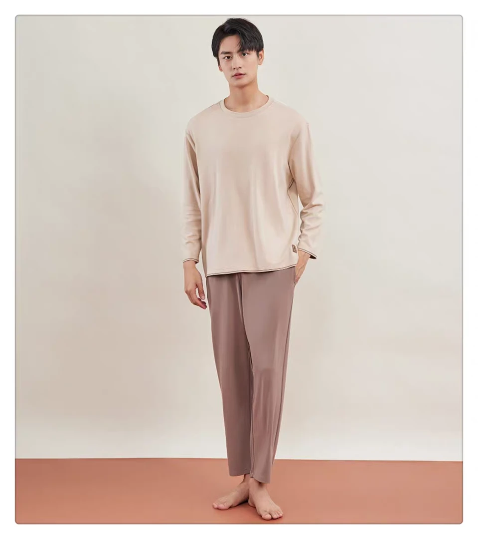 凯迪娅秋季新款男士舒绒棉莫圆领套头家居服睡衣套装ML57319