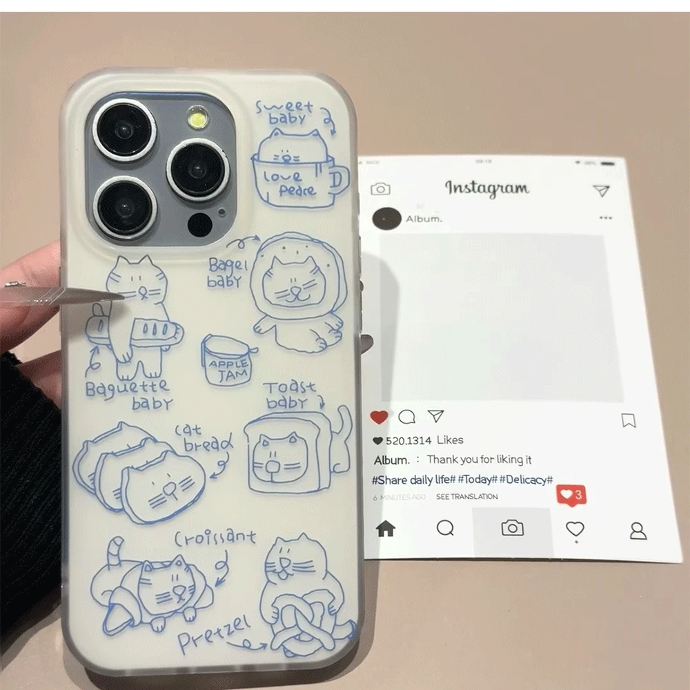 蓝线条猫适用华为mate60苹果oppo小米15/14/13防摔vivo手机壳女
