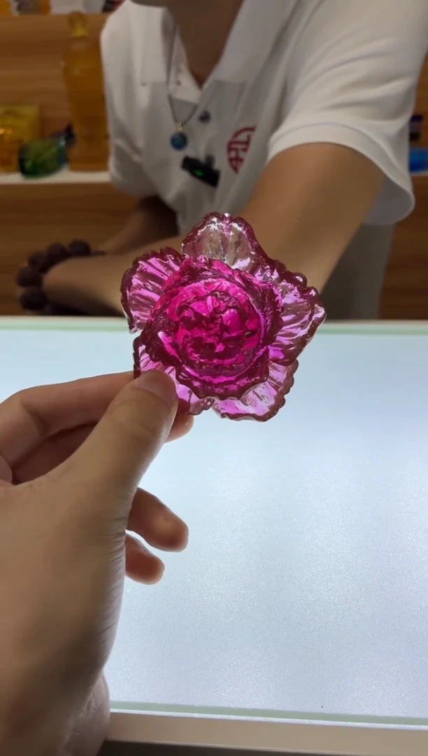 琉璃手工艺品牡丹花茶摆7公分