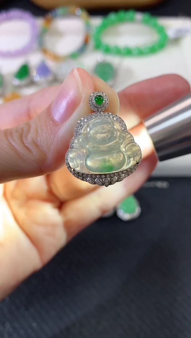 吊坠(不含链)18K金镶嵌翡翠佛公|4200