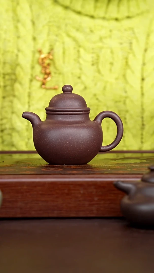 茶壶紫砂梨皮紫泥寿珍掇球-