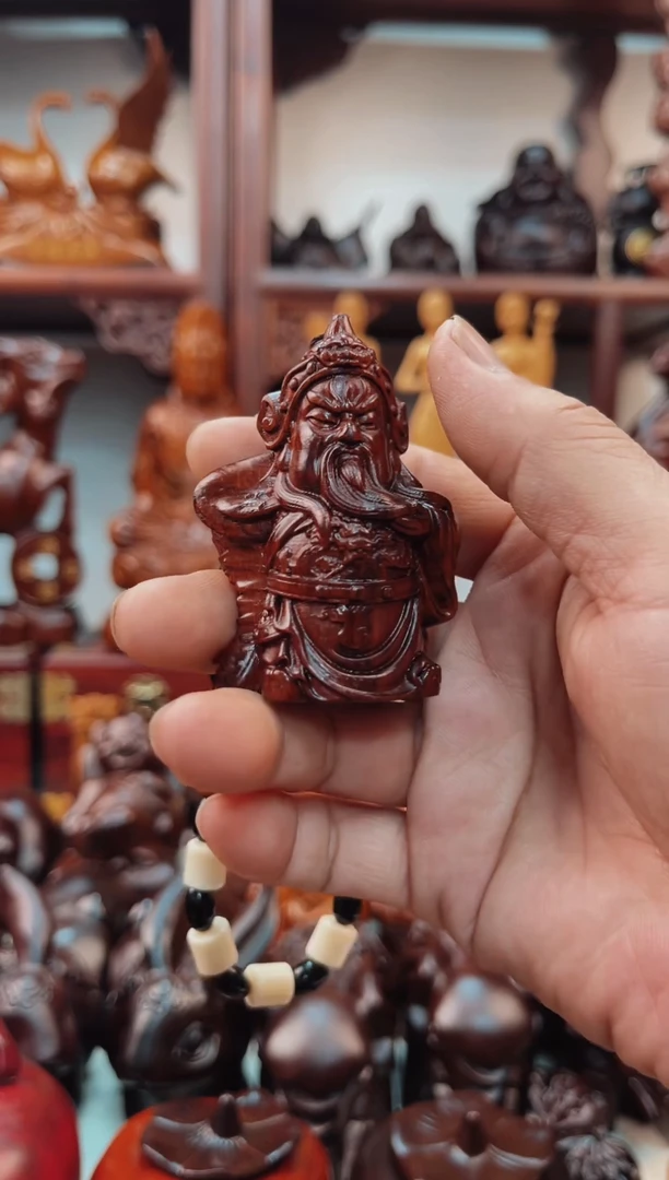 实木纯手工雕刻关公手把件