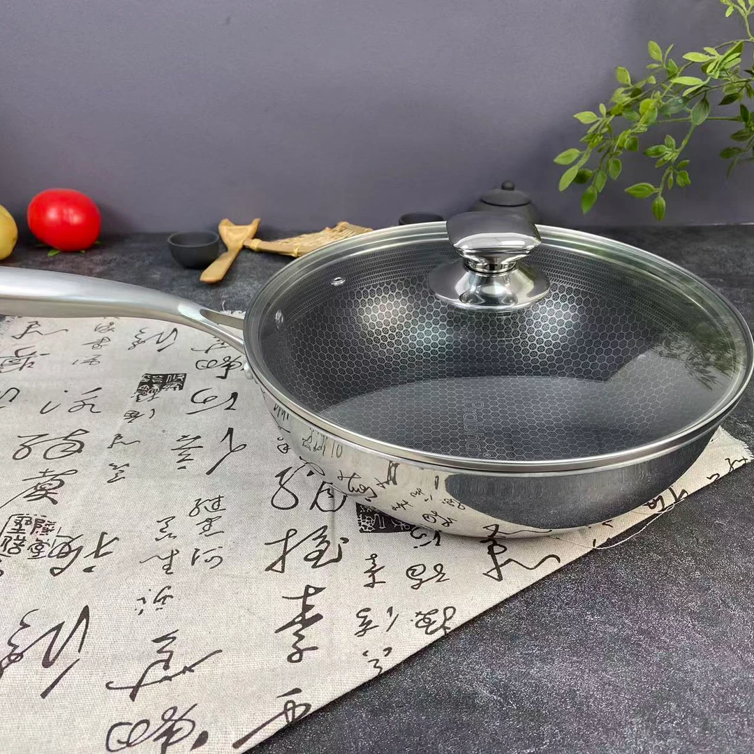 【胖哥粉丝专属】26蜂窝不锈钢印度小炒锅少油烟不粘煎炒锅PLD