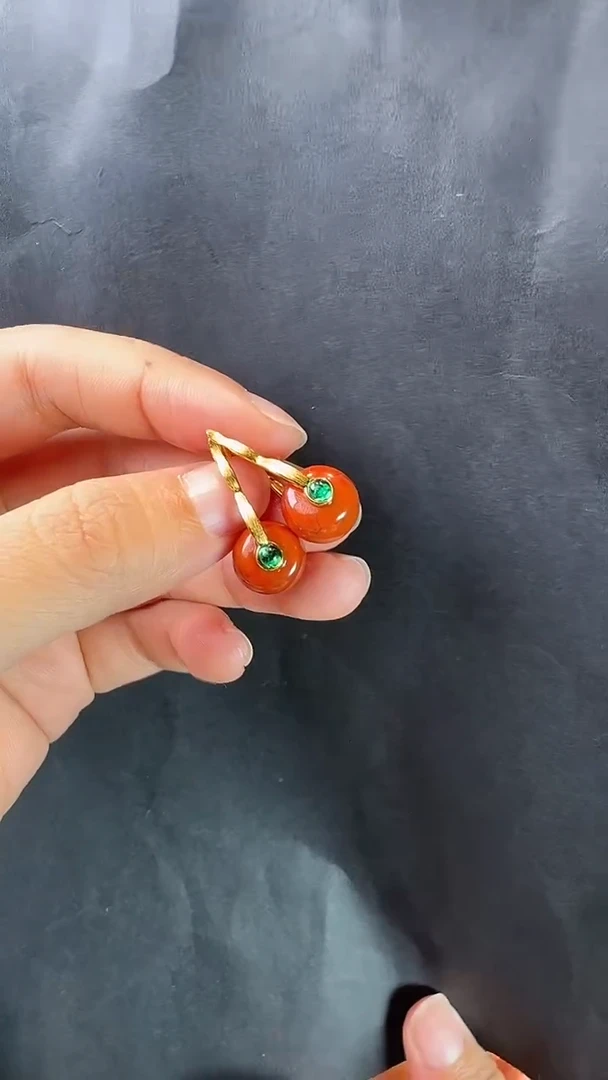 银S925镶嵌南红玛瑙耳饰耳坠