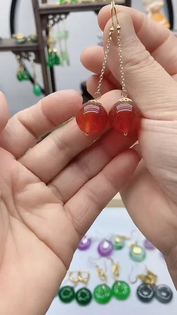 南红玛瑙14K金镶嵌耳钉149