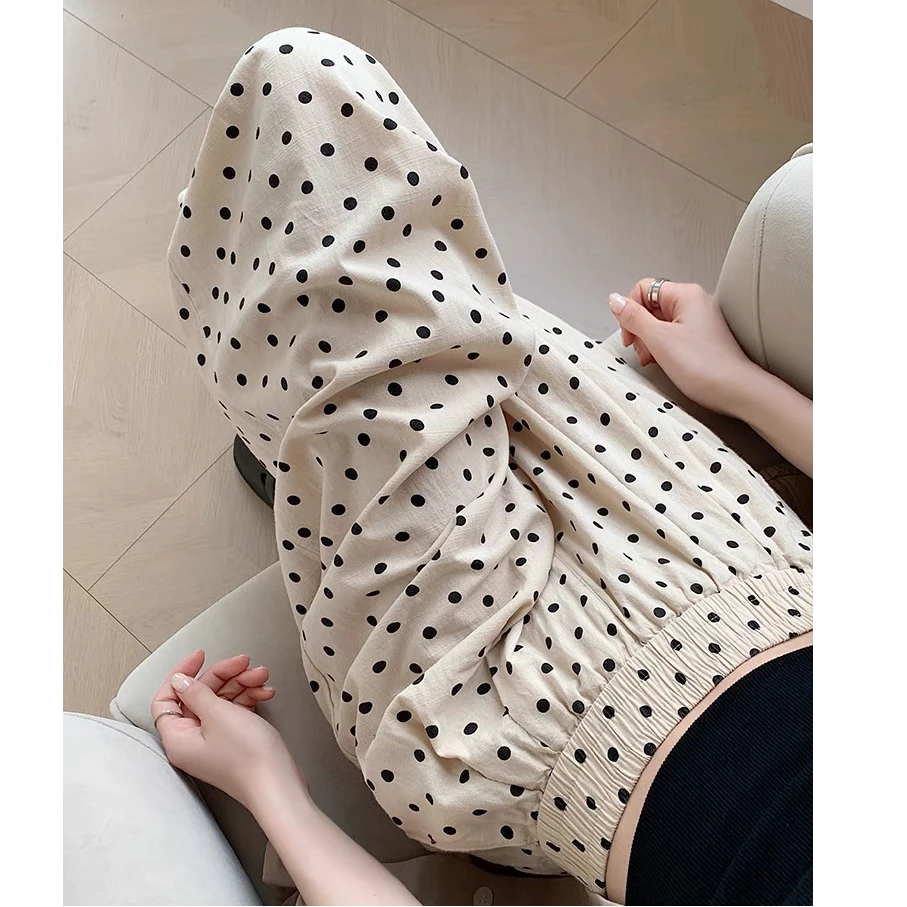 2025夏季新款 高品质棉麻波点裤 显瘦宽松版洋气减龄百搭休闲裤