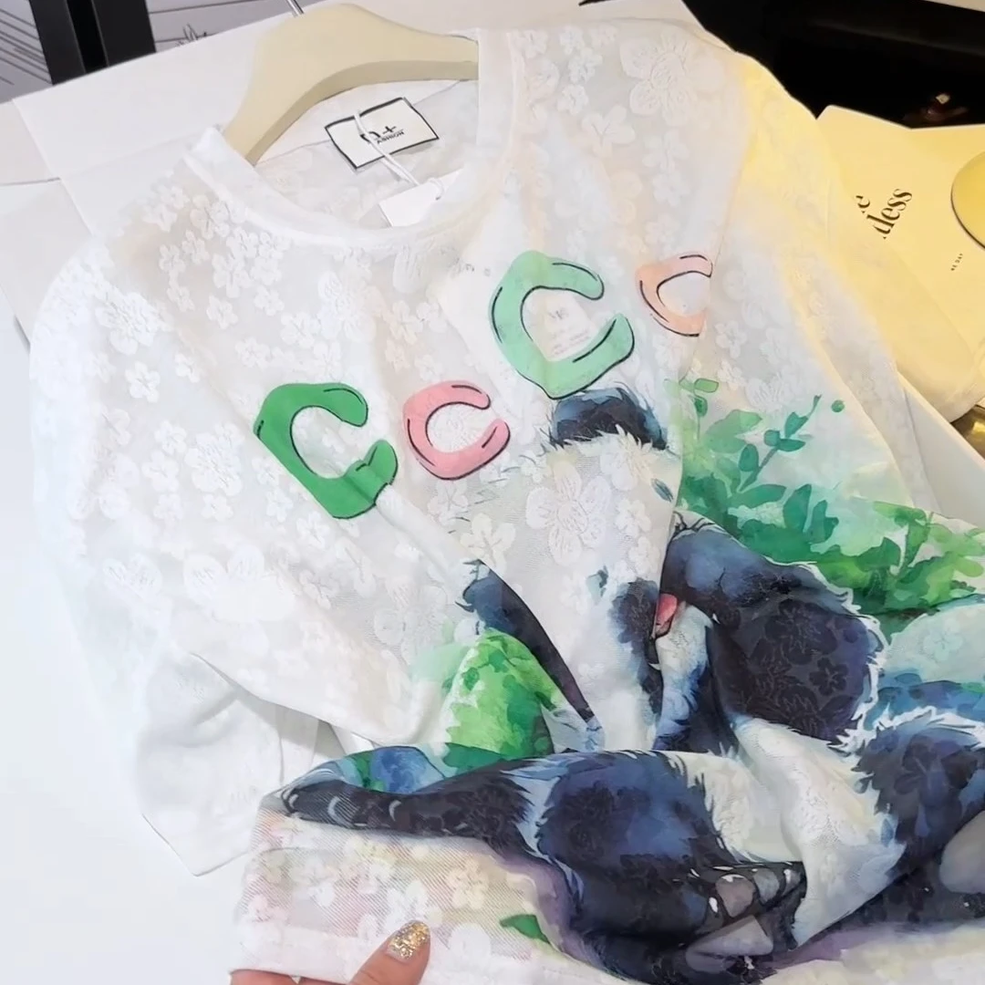 夏季透气可爱熊猫柔软上衣高级感宽松显瘦短袖T恤DP7575