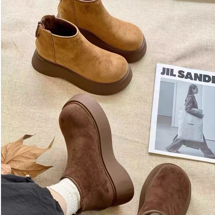 英伦风厚底时尚冬季新款大头松糕加绒勃肯短靴A62或0029(加绒)