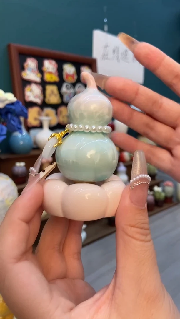 摆件粉色葫芦景德镇陶瓷转转1个装