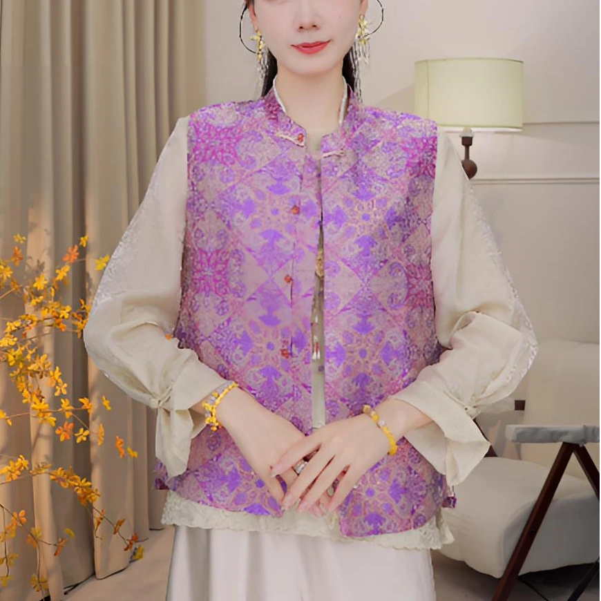 【锦衣】秋季新款中式短款复古上衣马甲女2025C7524—婷婷杭锦仓仓