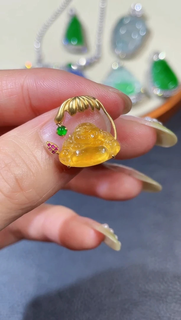 翡翠18K金镶嵌吊坠(不含链)吊坠