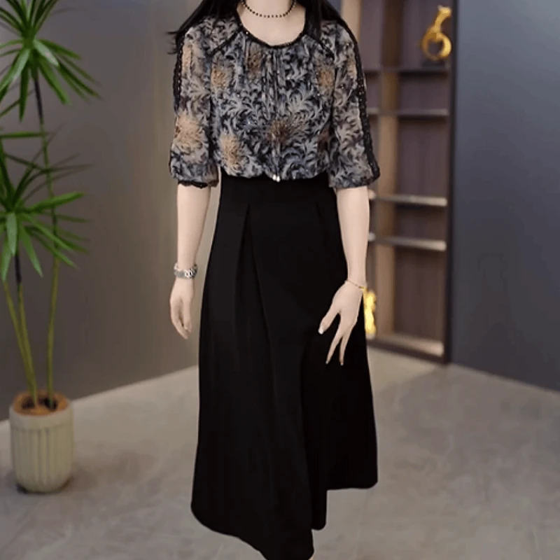 A260【连衣裙】2025早秋新款时尚高端洋气印花百搭休闲减龄连衣裙