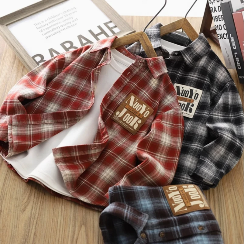 儿童棉质格子衬衫春秋新款儿童装长袖衬衣帅气