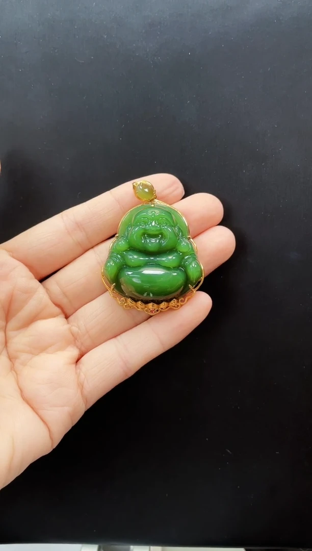 和田玉18K金镶嵌吊坠(赠链)多样性发一