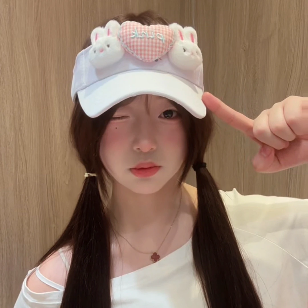 卡通可爱爱心小兔空顶帽女夏季防紫外线遮阳防晒帽户外太阳帽子