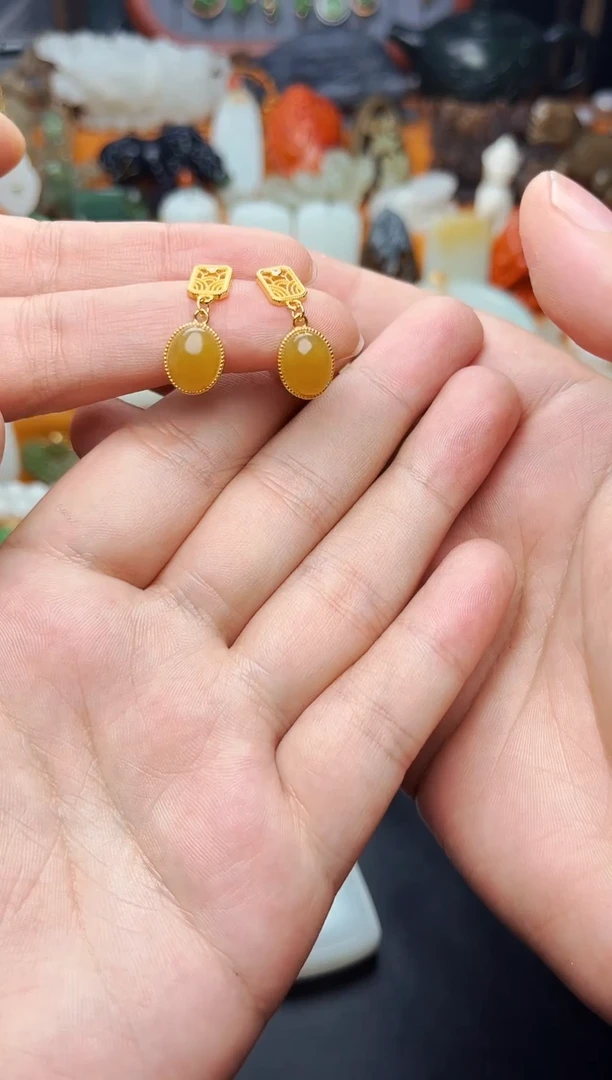 【闪购商品】和田玉耳饰银S925镶嵌耳钉 01