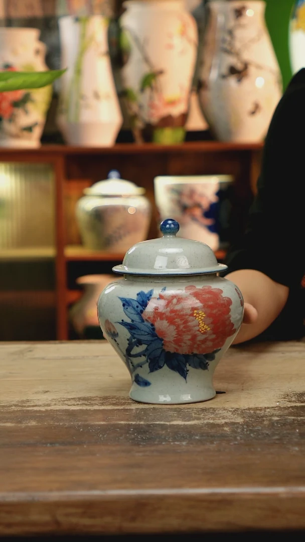 摆件 景德镇纯手工釉下彩精品花瓶