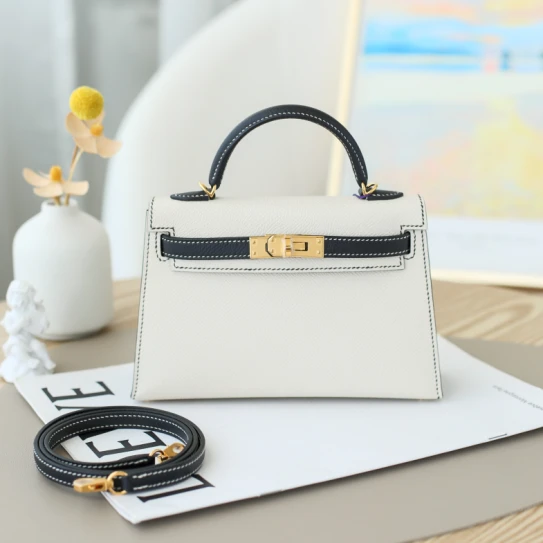 全新未使用 Hermes/爱马仕 Mini kelly二代u刻马蹄EP皮熊猫拼金扣