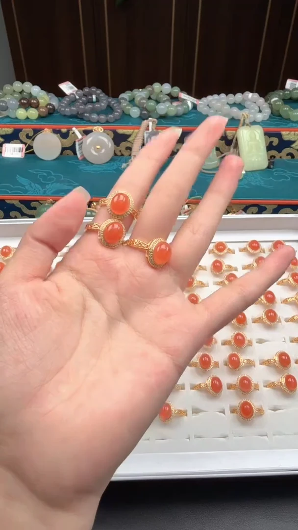 南红玛瑙银S925镶嵌戒指戒指多样性发其一n066