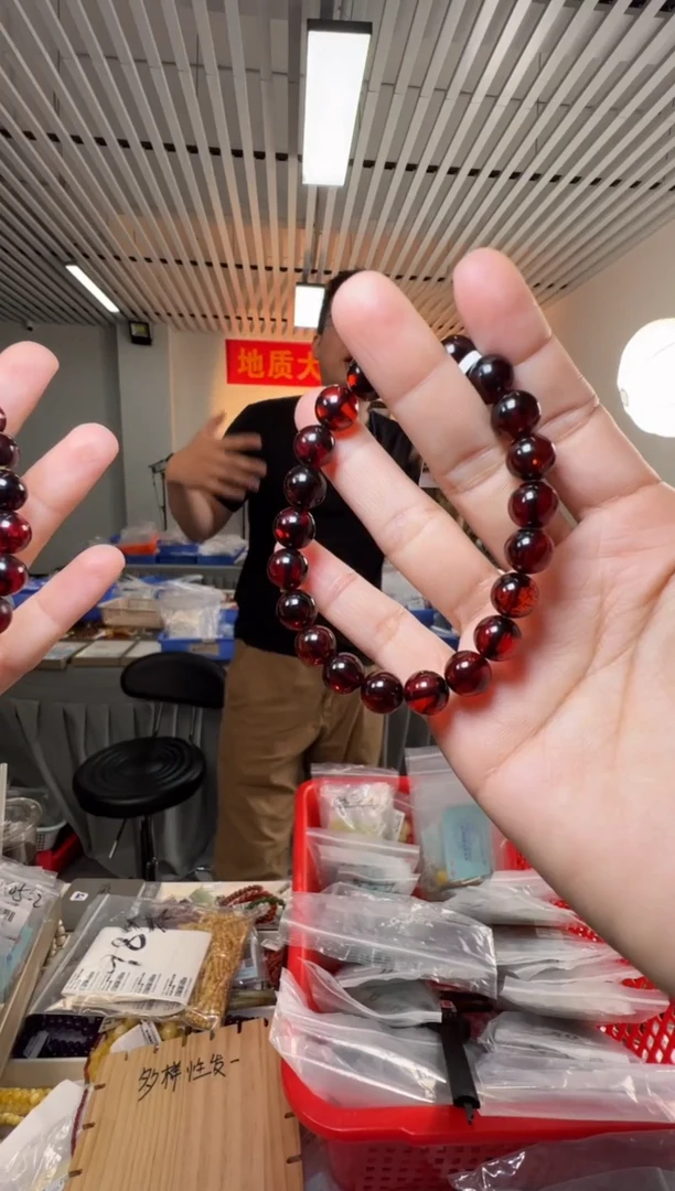 手链琥珀未镶嵌俄料血珀圆珠单圈手串