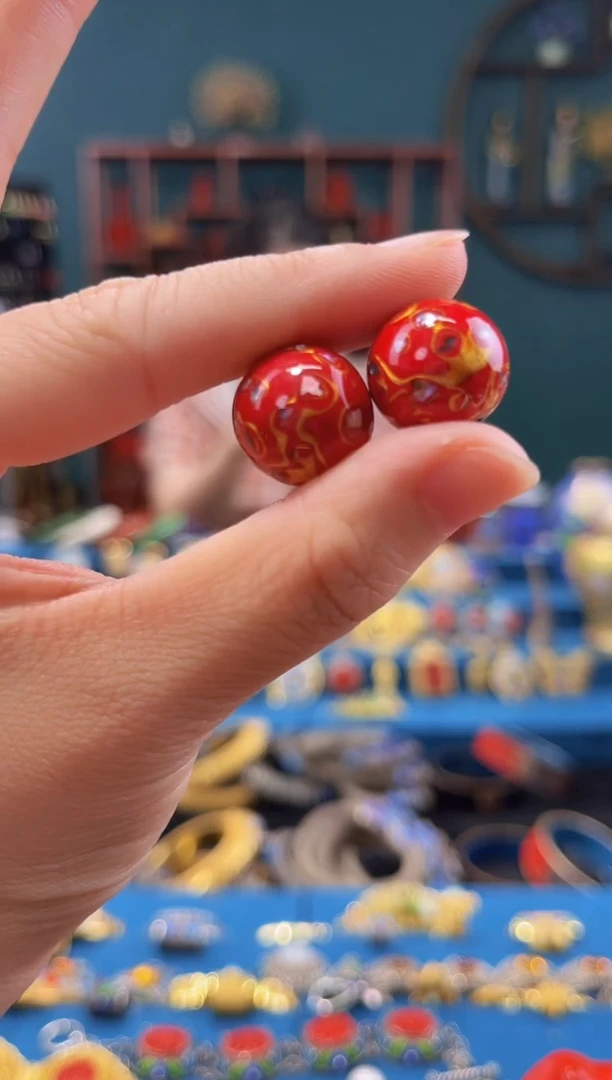 非遗技艺大漆单珠 一对