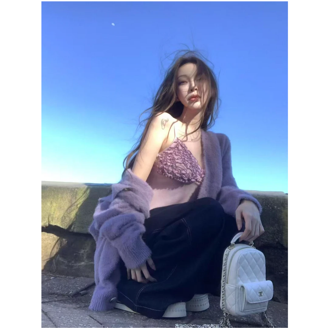 【古巴野玫瑰】2025秋季新款纯欲性感吊带内搭显瘦开衫女配牛仔裤子