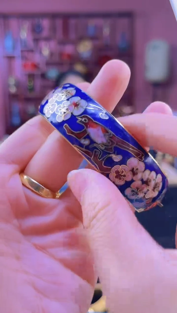 非遗 景泰蓝宝蓝色花鸟开口手镯58-65