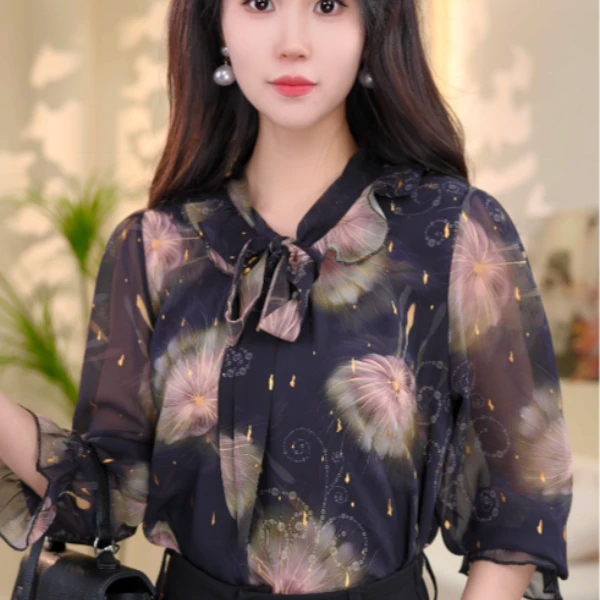 Y8545新款气质优雅衬衫时尚减龄洋气女士上衣-苏苏