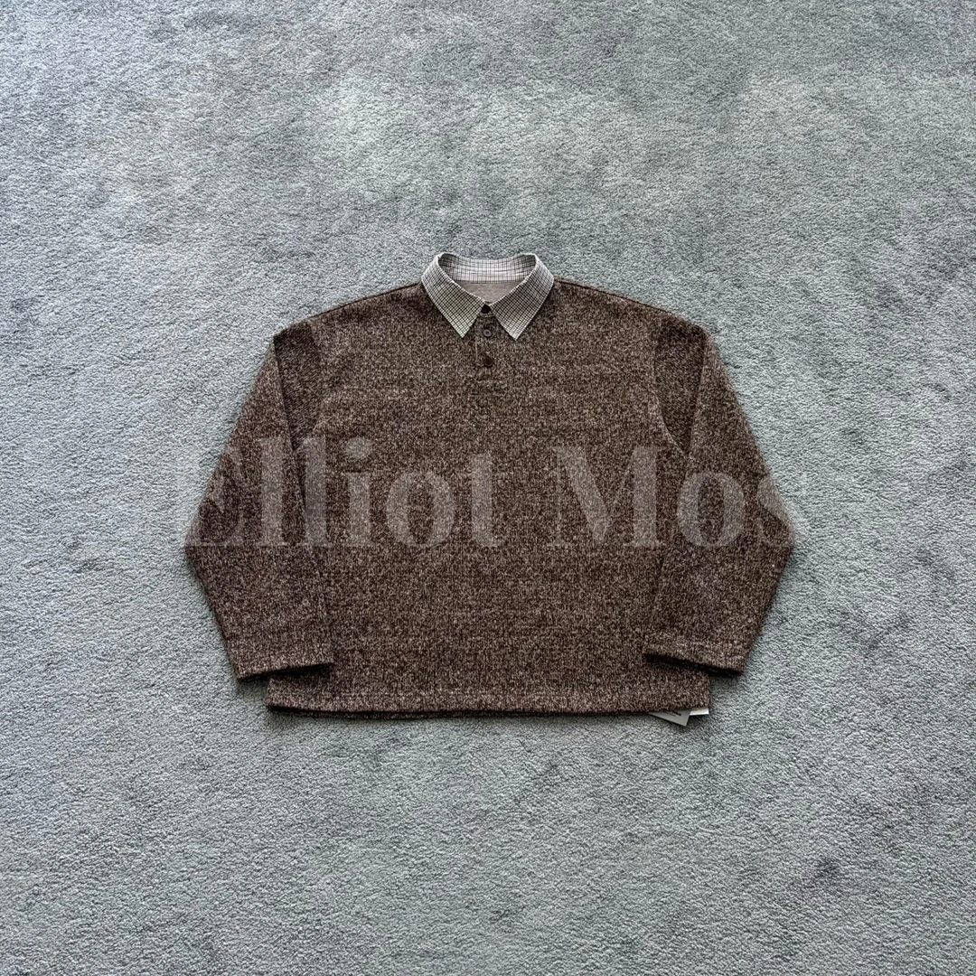 Elliot Mos420g复合面料~Knitted Sweater撞色格纹拼接针织衫1264