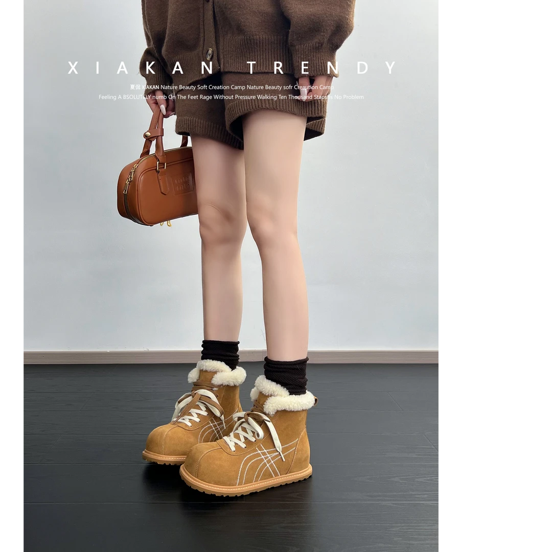 XIAKAN 内增高加绒小土豆保暖短筒雪地靴2025休闲面包毛毛靴棉鞋