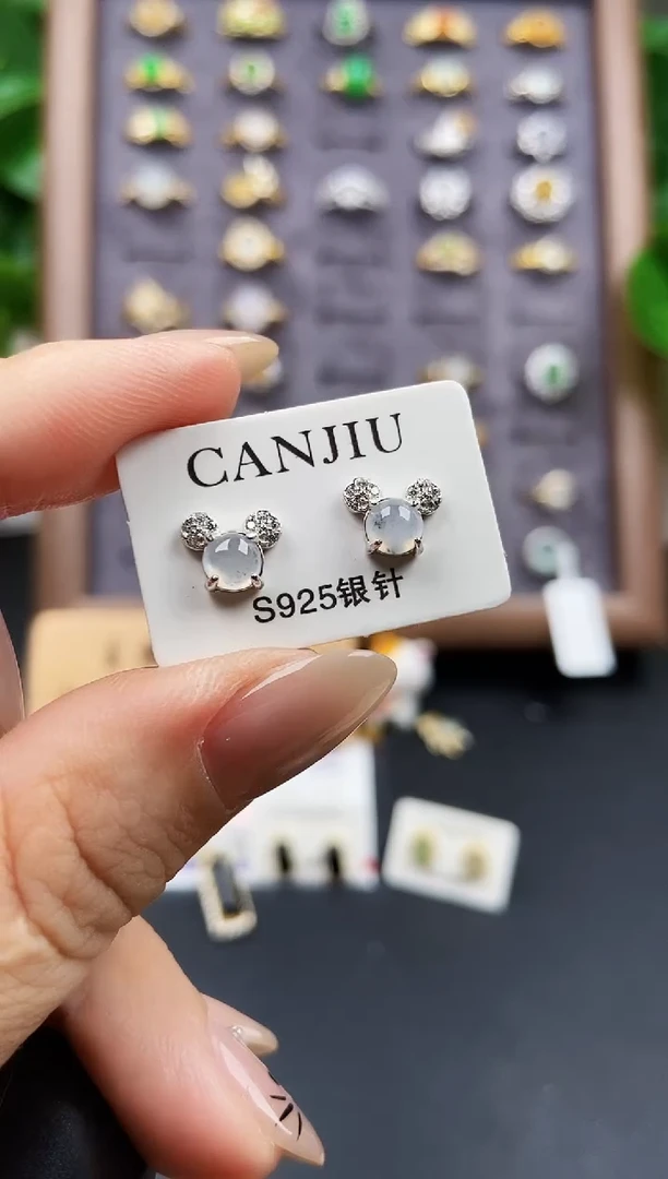 银S925镶嵌翡翠耳饰12