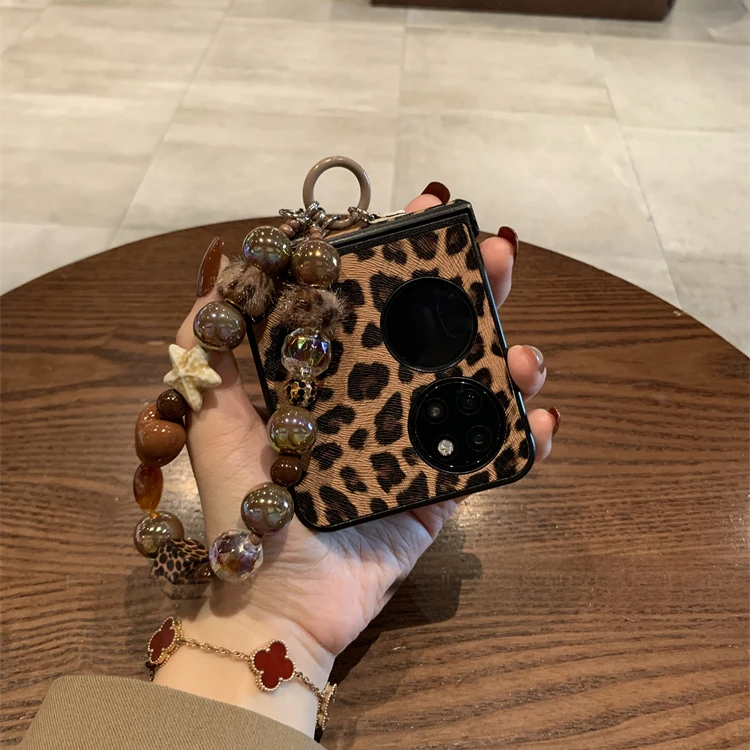 棕豹纹适用华为pocket2手机壳小米mixflip2/purax荣耀magicvflip2