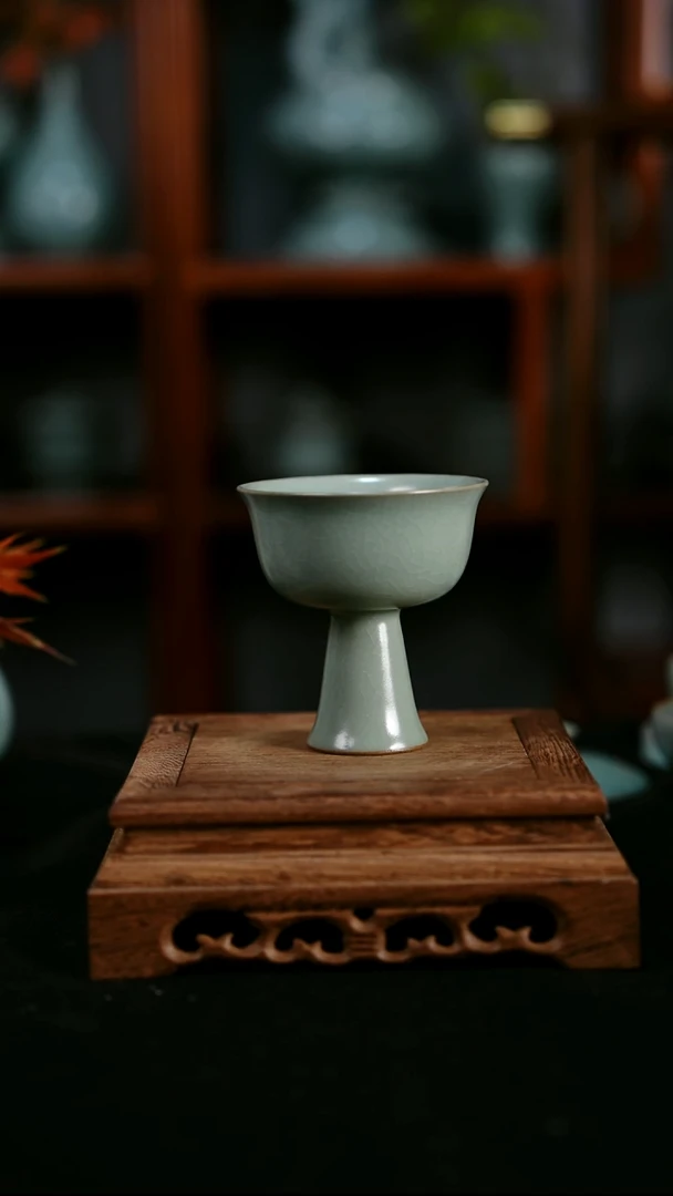 杯子陶青霁汝窑仿古釉高足杯