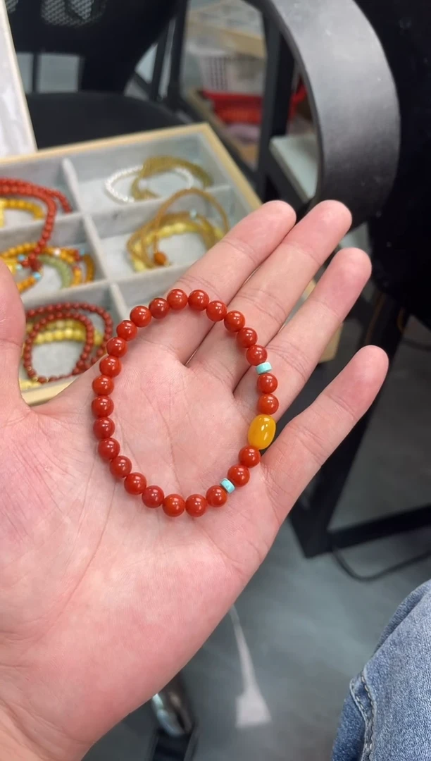 未镶嵌手串南红玛瑙南红单圈蜜蜡手串QF-A458（多样性发一）