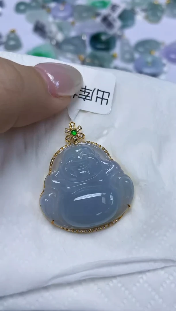 翡翠18K金镶嵌颈饰天然缅甸翡翠A货