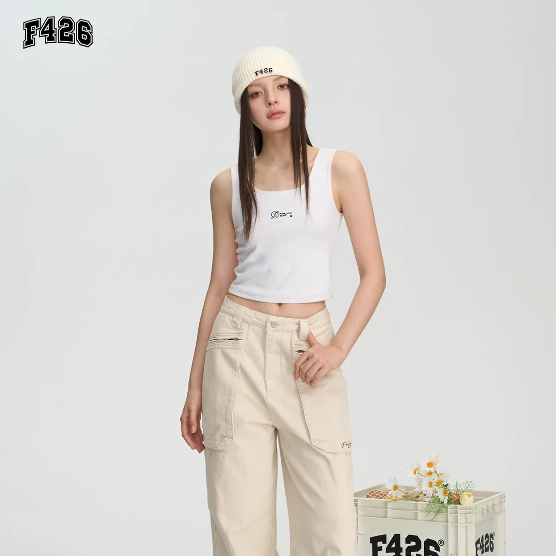 F426国潮秋季白色无袖内搭背心吊带工字修身外穿辣妹显瘦休闲6188