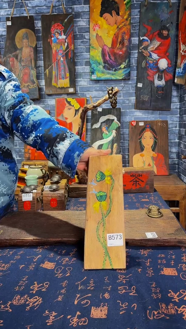 风化老门板丙烯画