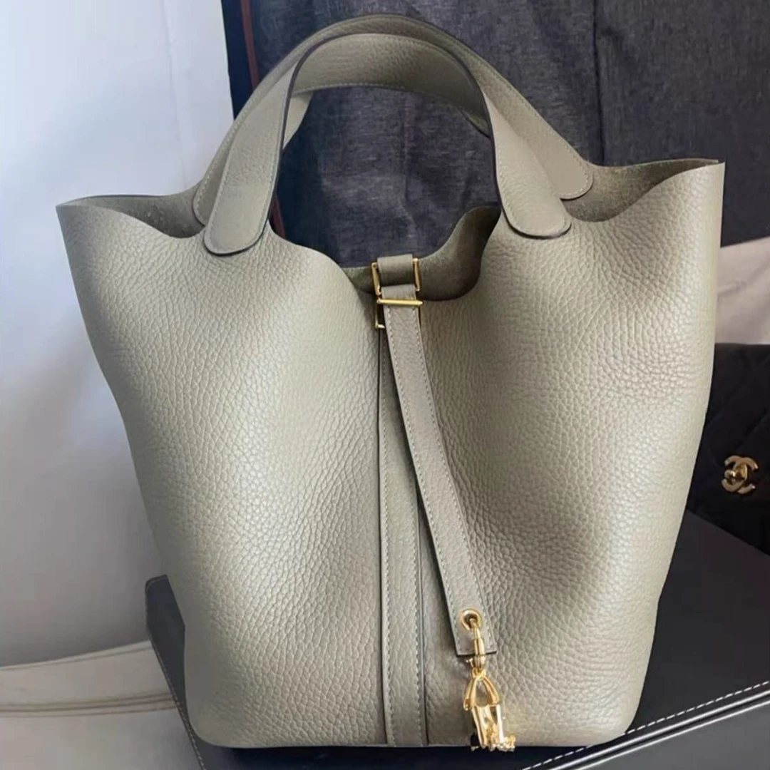 99新 Hermes/爱马仕 爱马仕菜篮子22鼠尾草绿金扣tc皮Y刻9144091