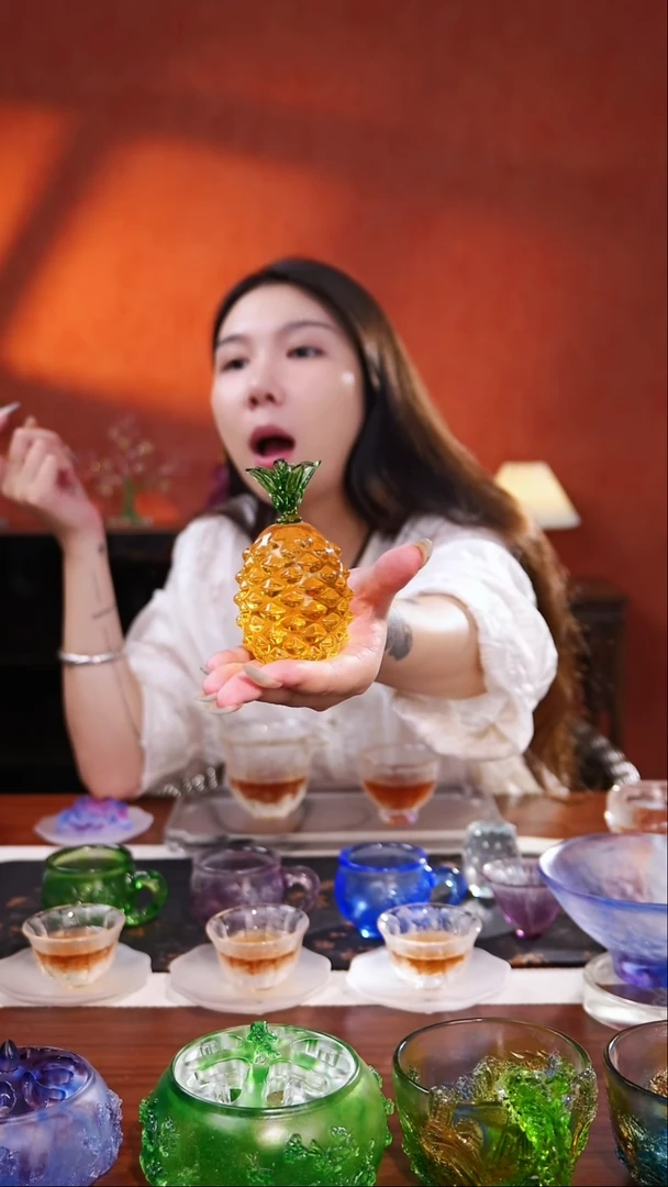 琉璃大菠萝茶宠茶摆件