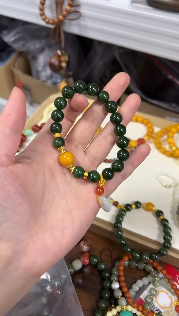 手链未镶嵌和田玉孤品和田碧玉蜜蜡珠圆珠手串[0125]