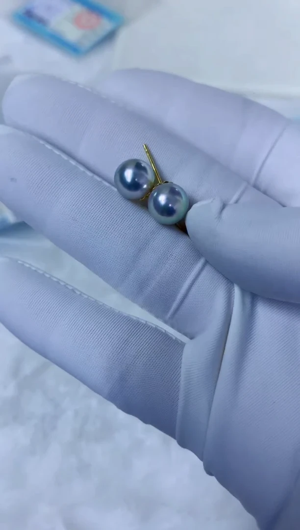 18K金镶嵌海水珍珠饰品8-8.5真多麻色素钉定制