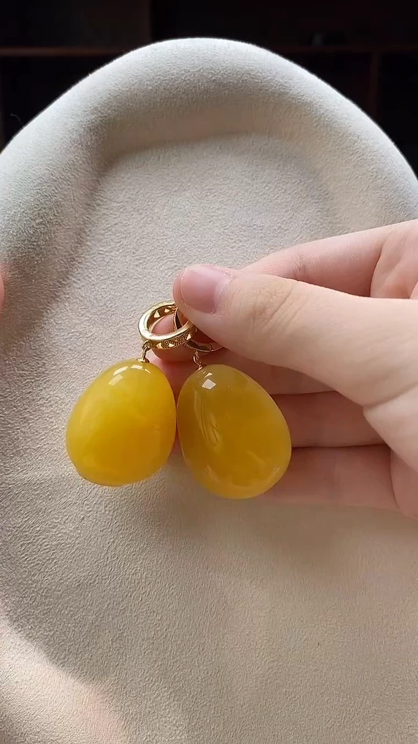 琥珀银S925镶嵌耳饰耳环