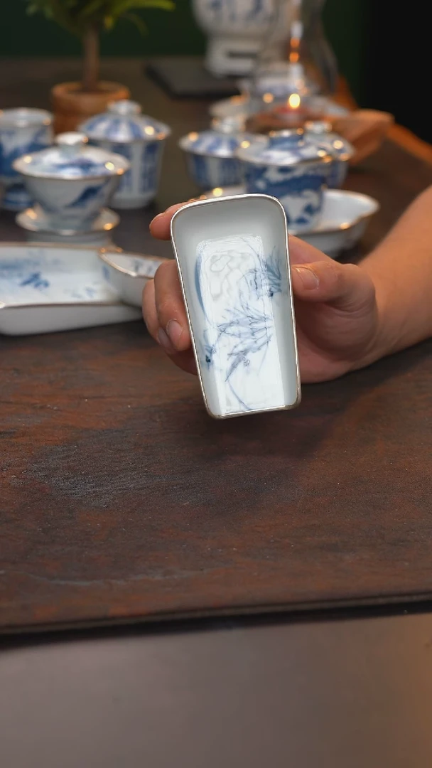 兰花茶则手绘包银口