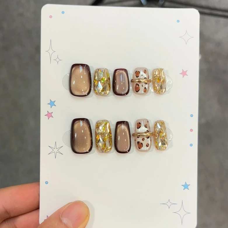 现货【巧克力金箔】设计师定制轻奢纯手工穿戴甲 可重复使用