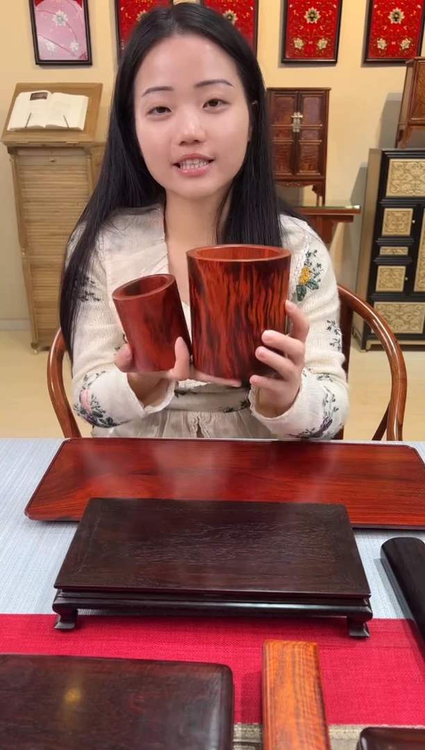 紫檀木类成套家具笔筒【一大一小】一木挖  一物一拍