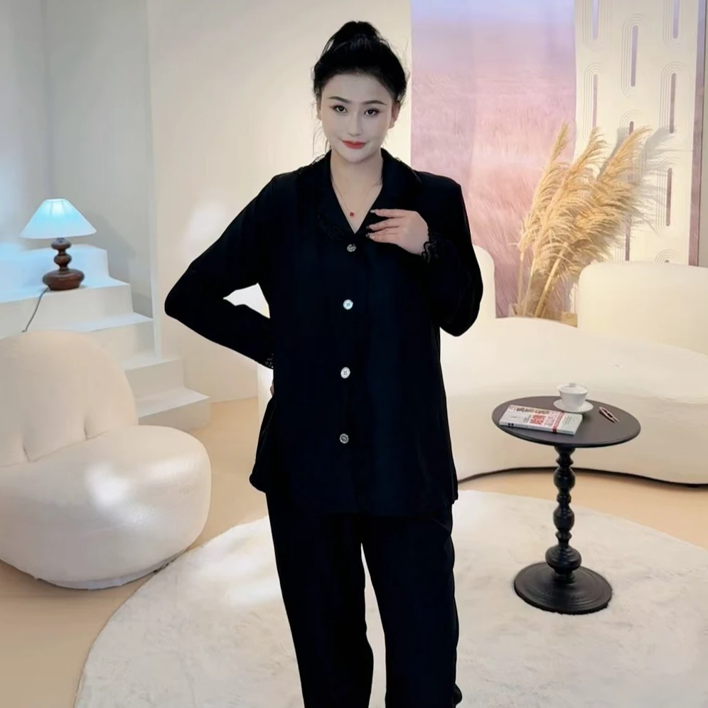 L05睡衣女春新款长袖长裤可外穿宽松家居服休闲套装高级夏季